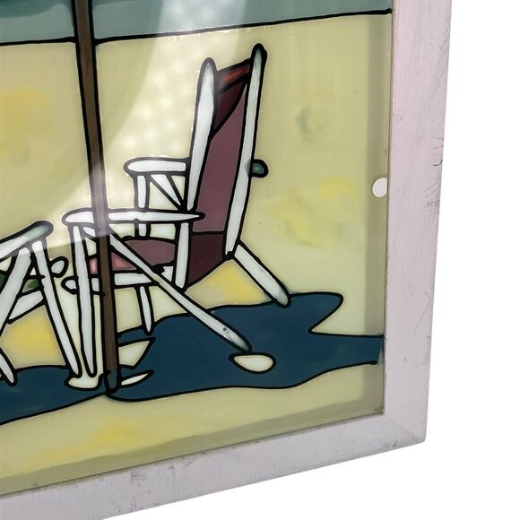 Beach Scene 3 D Art On Glass Stain Glass Style Colorful Wall Decor Picture Coast - Picture 4 of 14